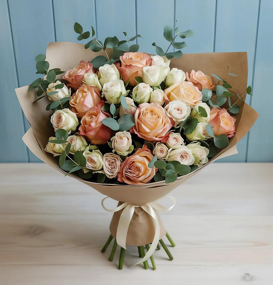 Букет цветов из: Альстромерии и Розы в Гайны