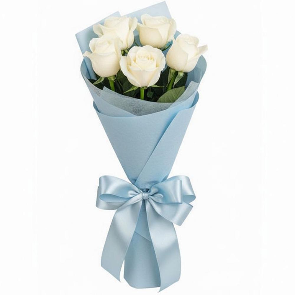 Букет 5 Белых роз Проуд в Гайны