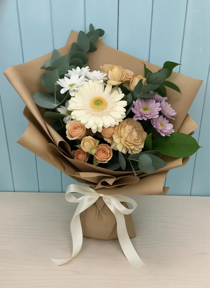 Букет цветов из: Герберы и Хризантемы в Гайны