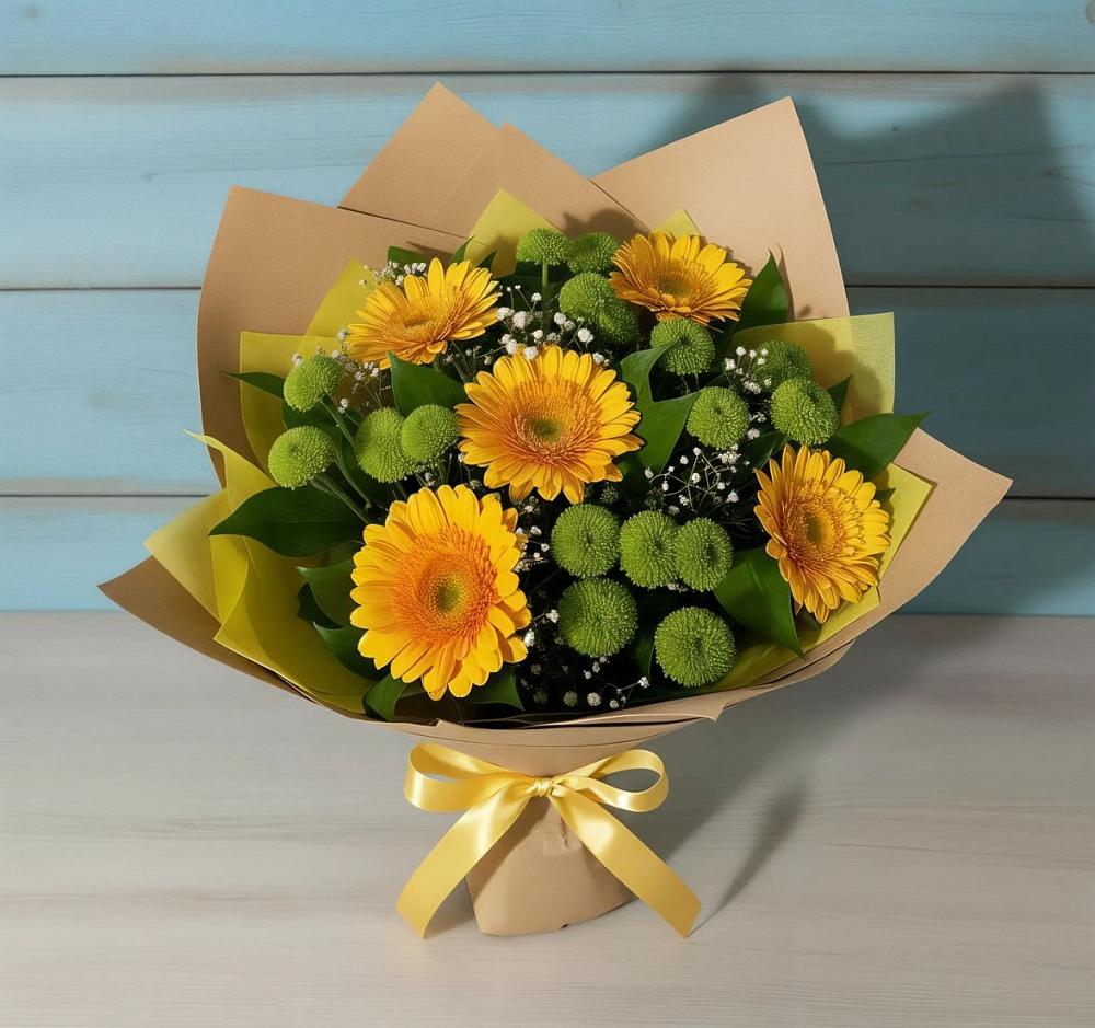 Букет цветов из: Герберы и Хризантемы в Гайны