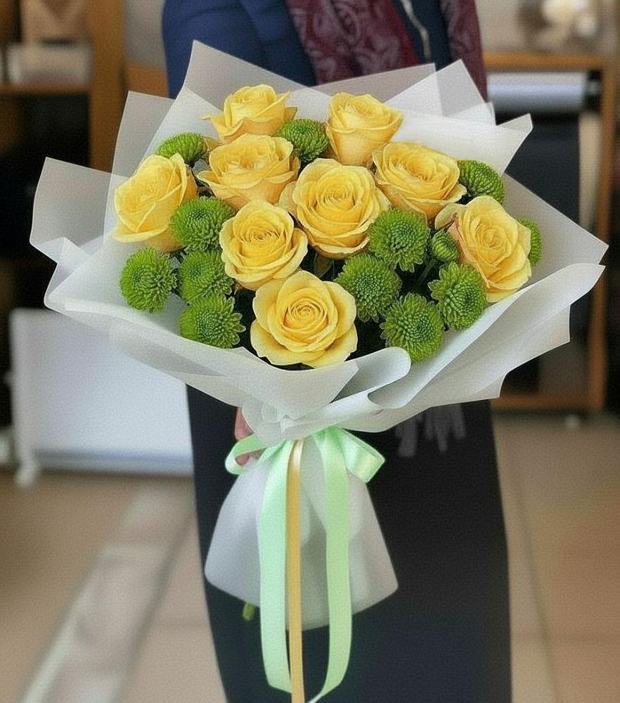 Букет цветов из: Хризантемы и Розы в Гайны