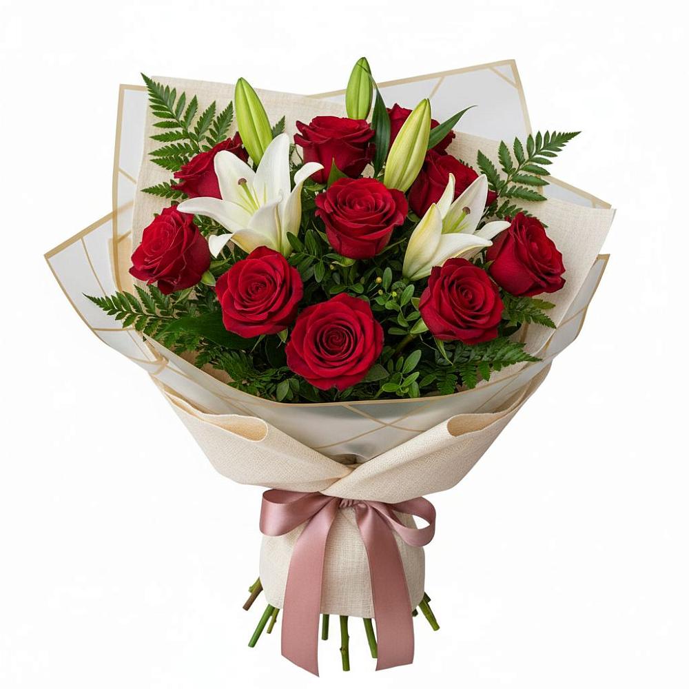 Букет цветов из: Лилии и Розы в Гайны