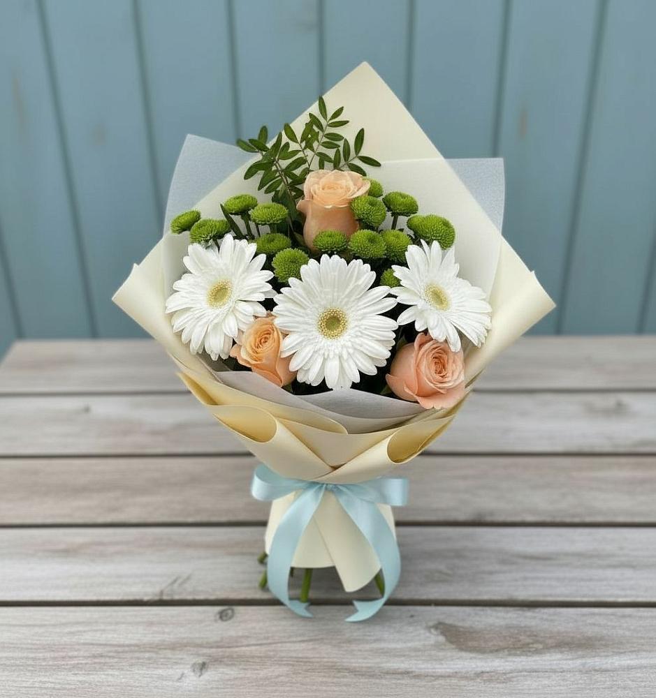 Букет цветов из: Герберы, Розы и Хризантемы в Гайны