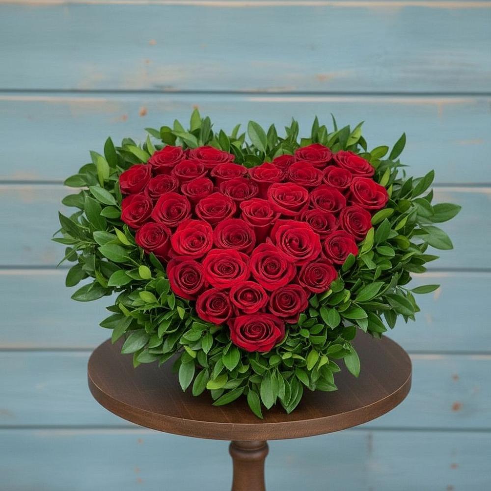 Цветочная композиция из Розы в виде сердца в Гайны