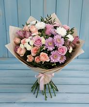 Букет цветов из:  Хризантемы, Розы и Альстромерии в Гайны