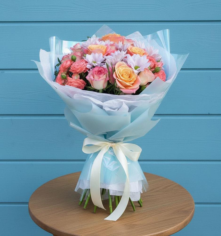 Букет цветов из: Хризантемы и Розы в Гайны