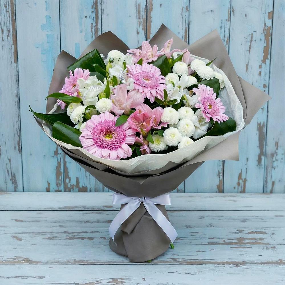 Букет цветов из: Герберы, Альстромерии и Хризантемы в Гайны